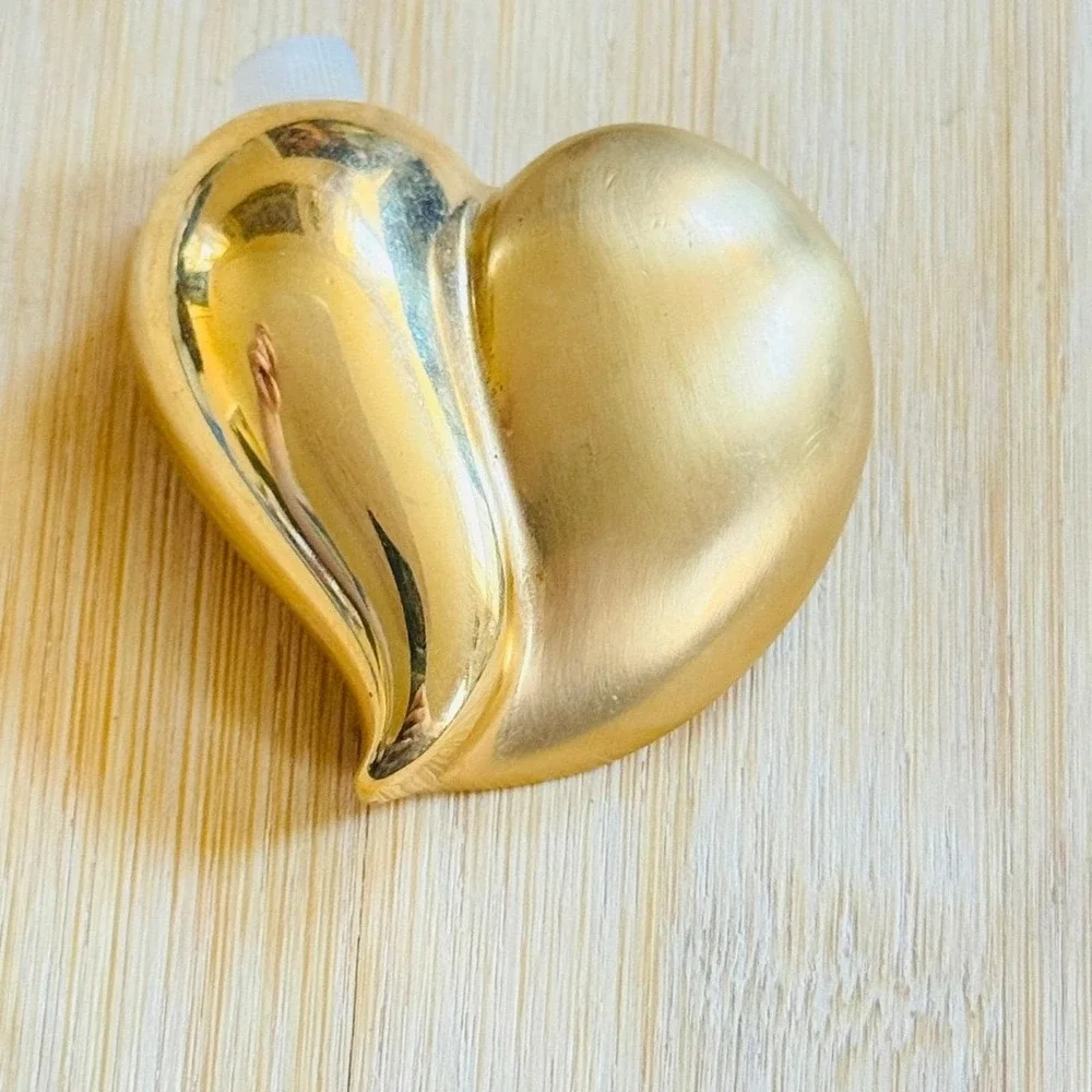 VTG Givenchy Puffy Heart Brooch Pin Perfume Holder‎ Satin Gold Chunky Iconic 90s